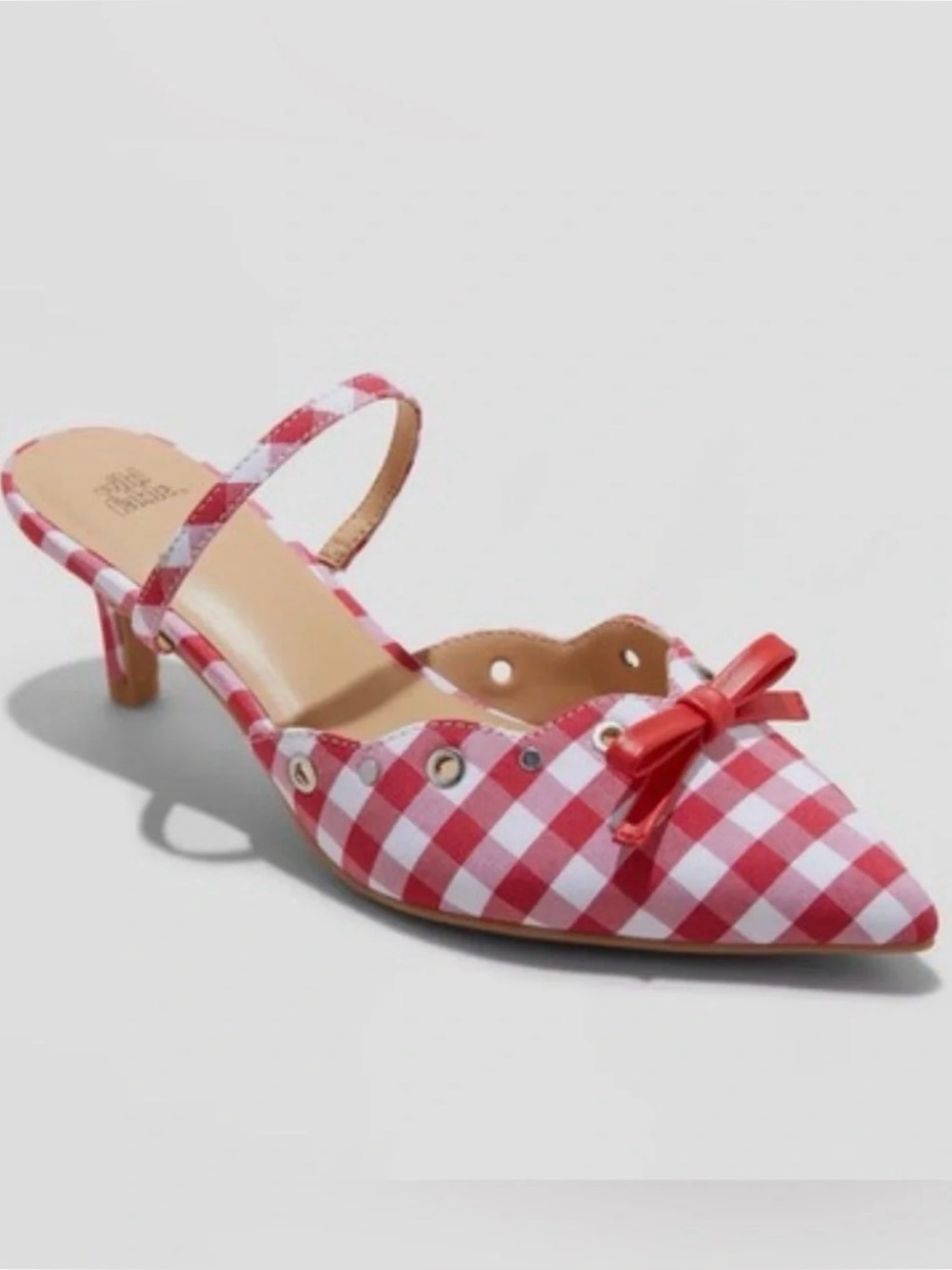 wild fable Red Gingham Bow Slingback Kitten Heels